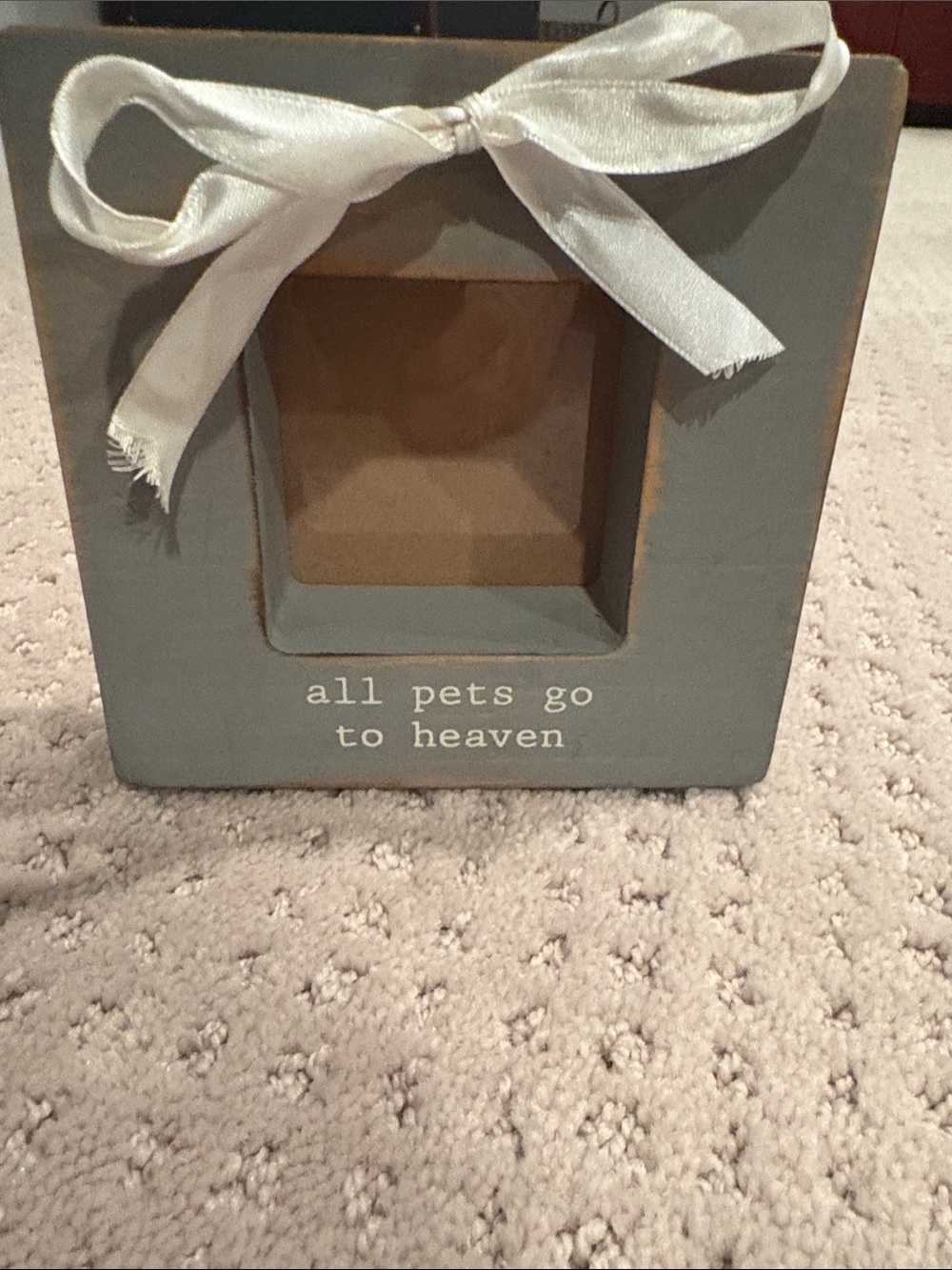 Grey Wooden Photo Frame with Bow - "all pets go to heaven"